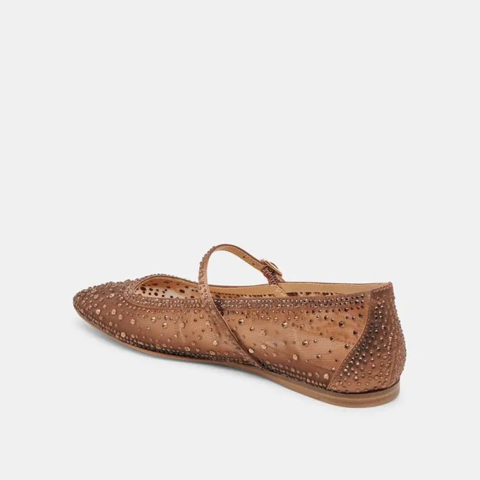 Dolce Vita Reyes Crystal Ballet Flats Mid Brown Mesh Women Flats and Loafers