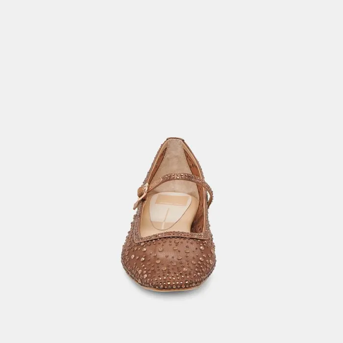 Dolce Vita Reyes Crystal Ballet Flats Mid Brown Mesh Women Flats and Loafers