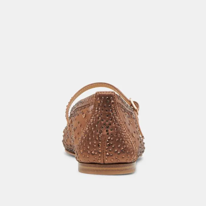 Dolce Vita Reyes Crystal Ballet Flats Mid Brown Mesh Women Flats and Loafers