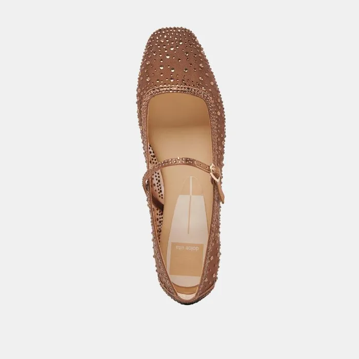 Dolce Vita Reyes Crystal Ballet Flats Mid Brown Mesh Women Flats and Loafers