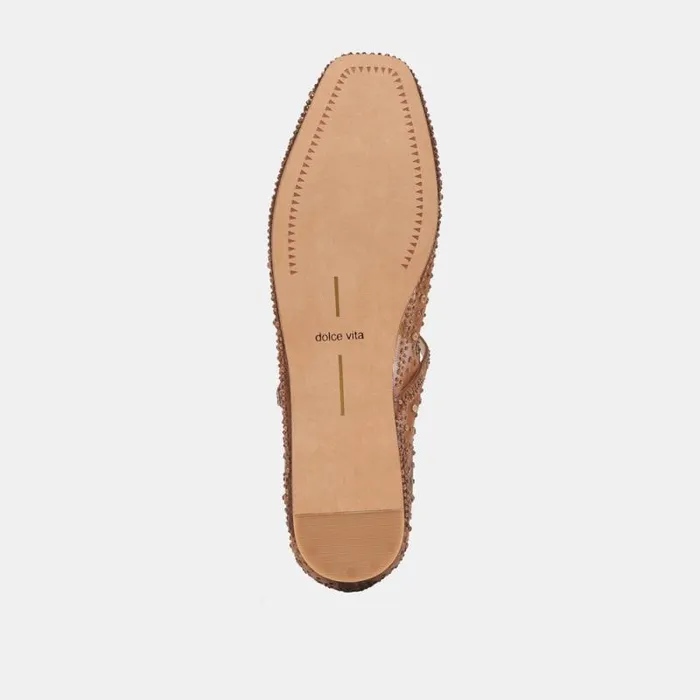 Dolce Vita Reyes Crystal Ballet Flats Mid Brown Mesh Women Flats and Loafers