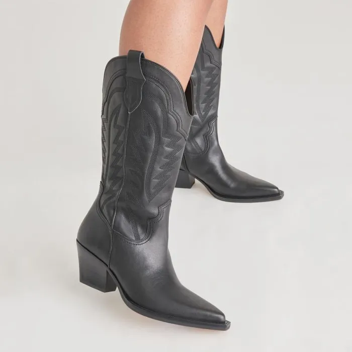 Dolce Vita Ryland Wide Calf Boots Black Leather Women Boots and Booties