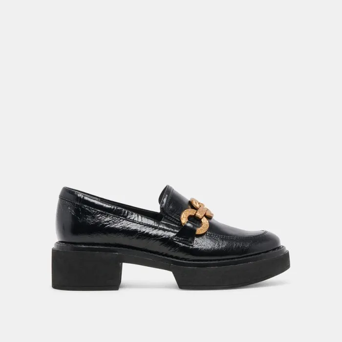 Dolce Vita Sheena Loafers Midnight Crinkle Patent Women Flats and Loafers