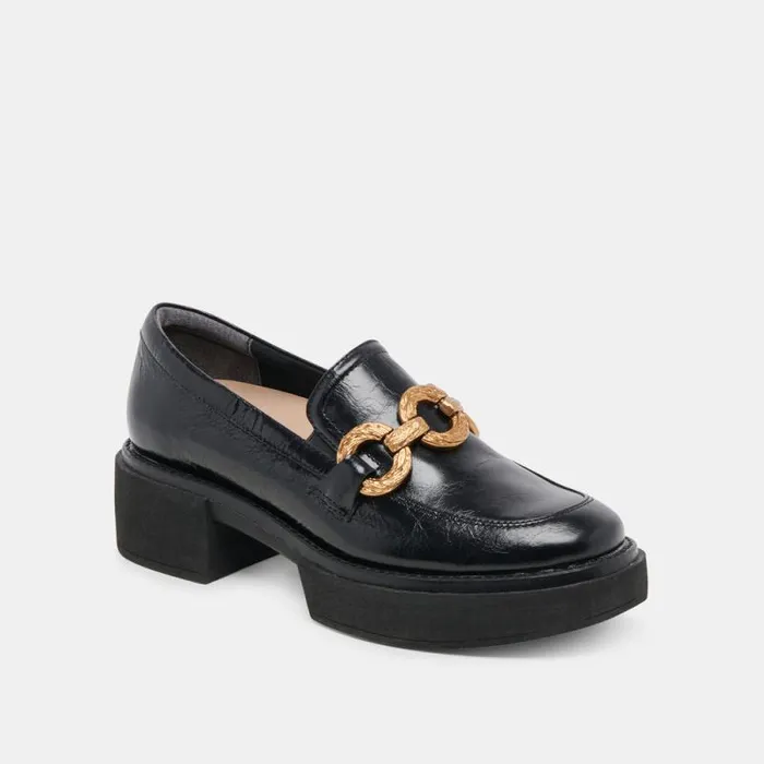 Dolce Vita Sheena Loafers Midnight Crinkle Patent Women Flats and Loafers
