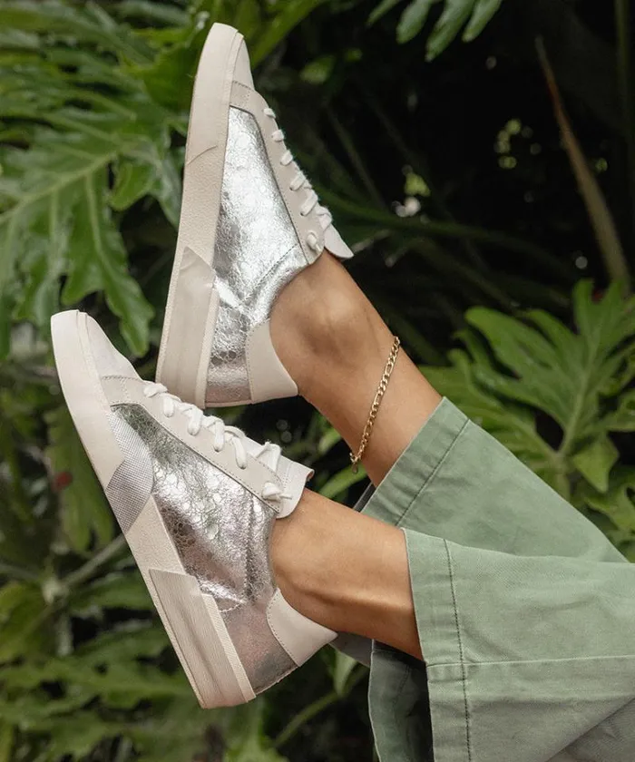 Dolce Vita Zina Sneakers Chrome Distressed Leather Women Sneakers