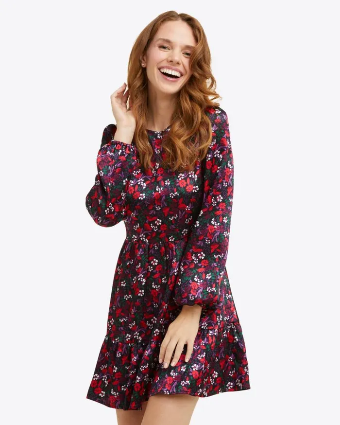 Draper James Extended Sizes Women Long Sleeve Shift Dress In Scarlet Floral