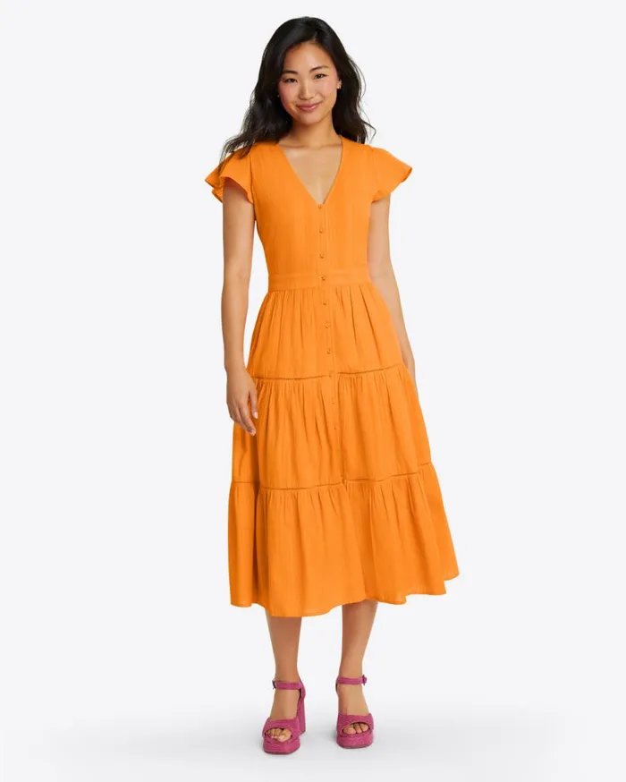 Draper James Midi and Maxi Women Lainey Midi Dress In Marigold Dobby Stripe