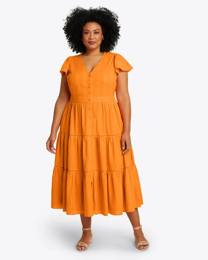 Draper James Midi and Maxi Women Lainey Midi Dress In Marigold Dobby Stripe