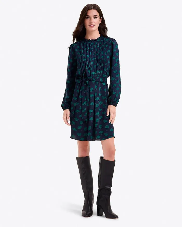 Draper James Mini Women Long Sleeve Belted Dress In Ginko Leaf