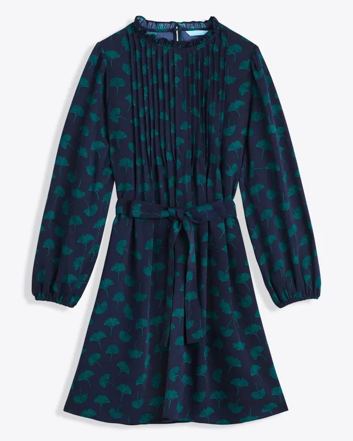 Draper James Mini Women Long Sleeve Belted Dress In Ginko Leaf