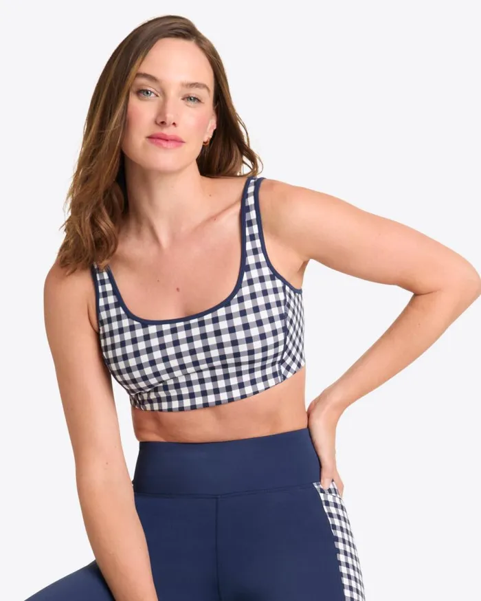 Draper James Sport Women Sports Bra In Navy Gingham