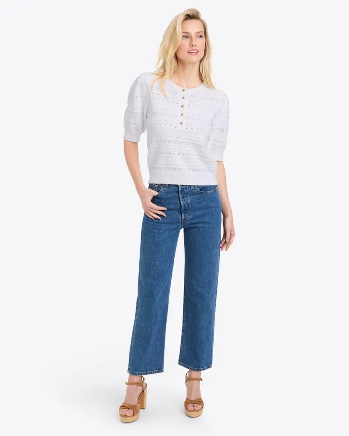 Draper James Sweaters Women Annabelle ShortSleeve Sweater In White Pointelle