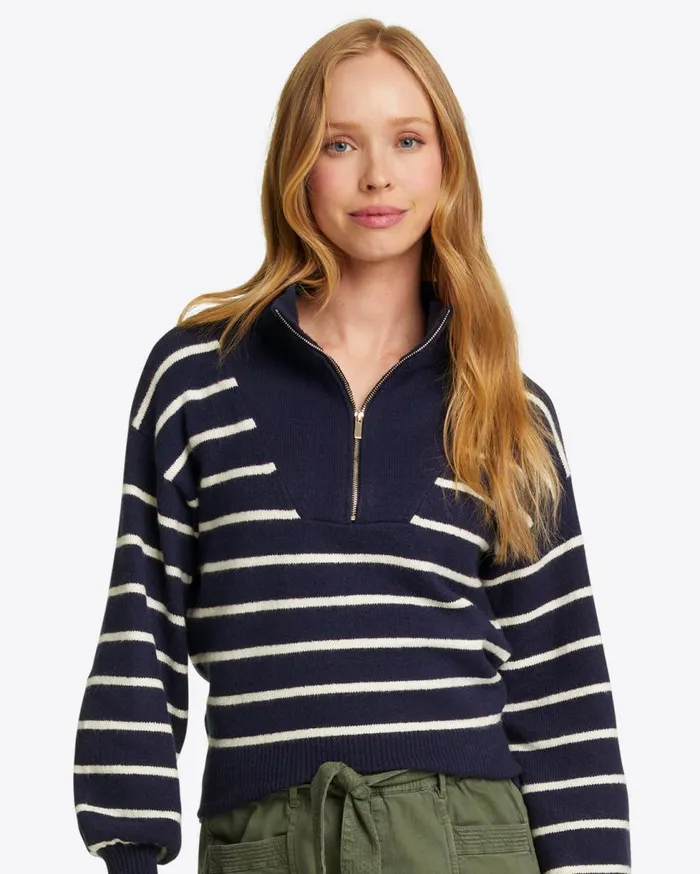 Draper James Sweaters Women Striped Quarter Zip Sweater In Mariner Stripe