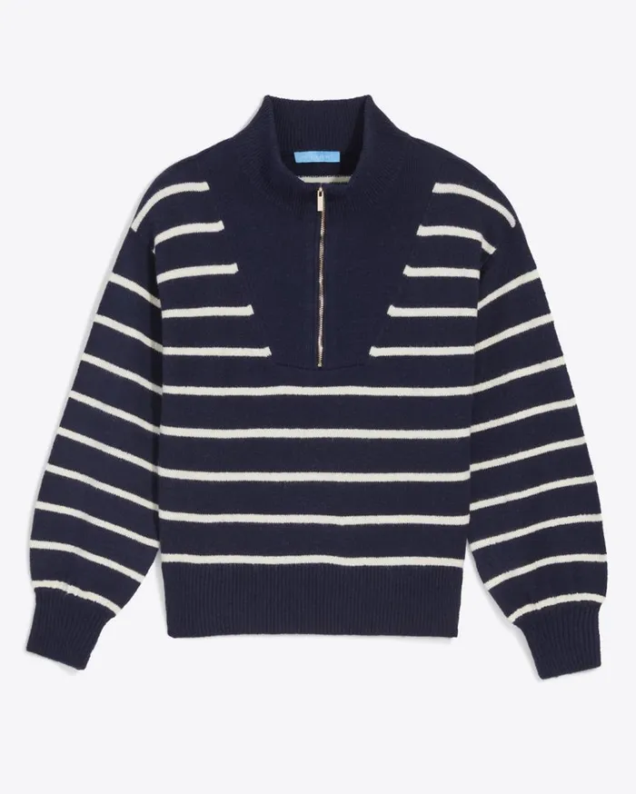 Draper James Sweaters Women Striped Quarter Zip Sweater In Mariner Stripe