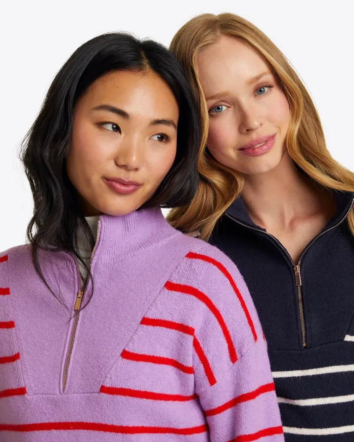 Draper James Sweaters Women Striped Quarter Zip Sweater In Mariner Stripe