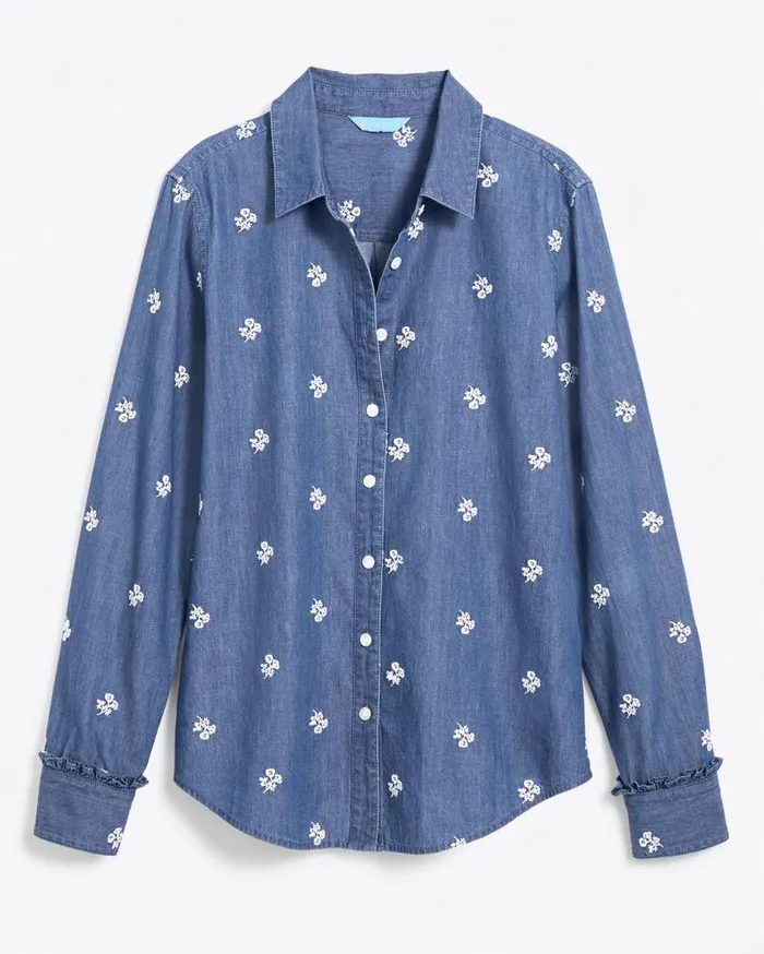 Draper James Tops Women Button Down Top In Embroidered Chambray
