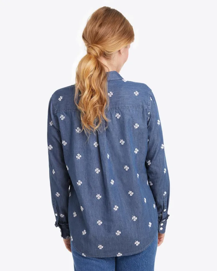 Draper James Tops Women Button Down Top In Embroidered Chambray
