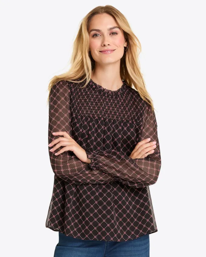 Draper James Tops Women Jacqueline Long Sleeve Top In Crinkle Chiffon