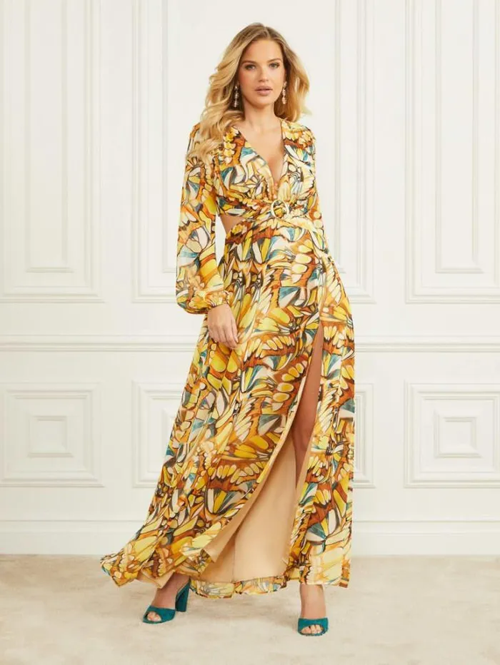 Dresses Women Marciano Golden Wing Maxi Dress Golden Wing Print
