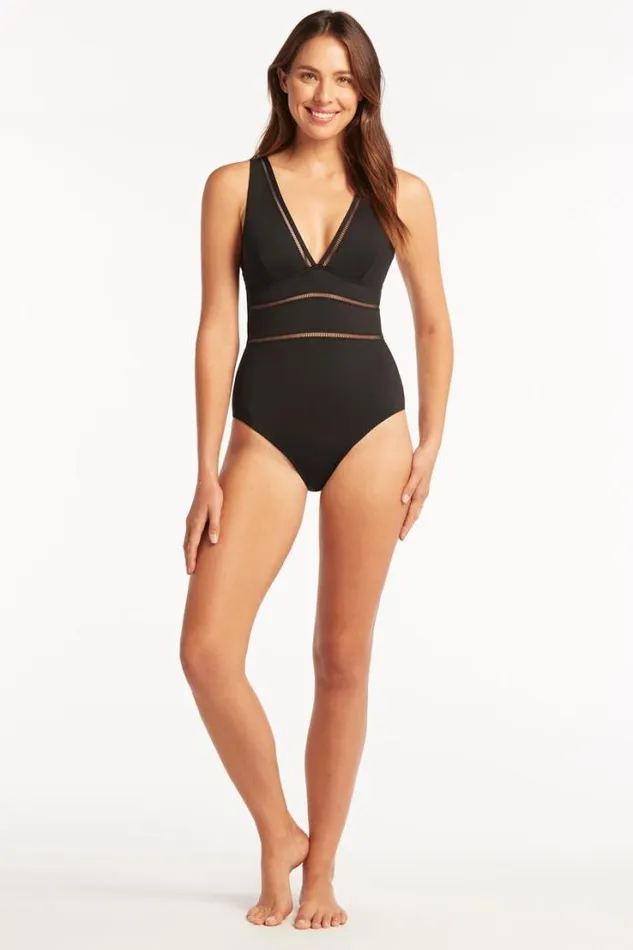 Eco Essentials Spliced One Piece Eco Essentials Black Women Sea Level One Pieces