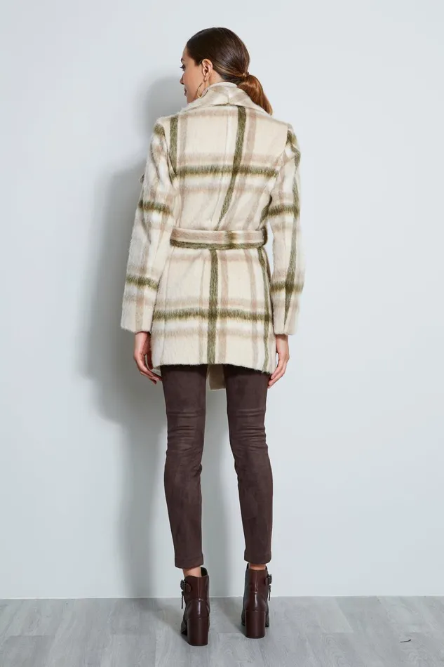 Elie Tahari Coats Tahari Plaid Wrap Coat Beige Combo 8211 Women