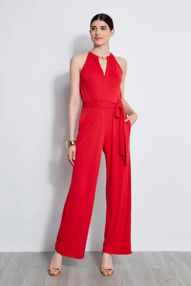 Elie Tahari Dresses and Jumpsuits Chain Jersey Jumpsuit Blaze Red 8211 Women
