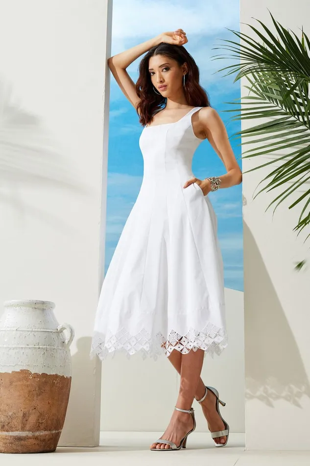Elie Tahari Dresses and Jumpsuits Cotton Poplin Square Neck Dress White 8211 Women