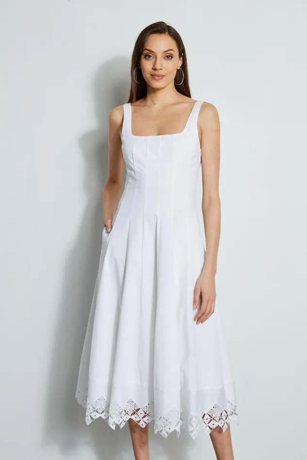 Elie Tahari Dresses and Jumpsuits Cotton Poplin Square Neck Dress White 8211 Women
