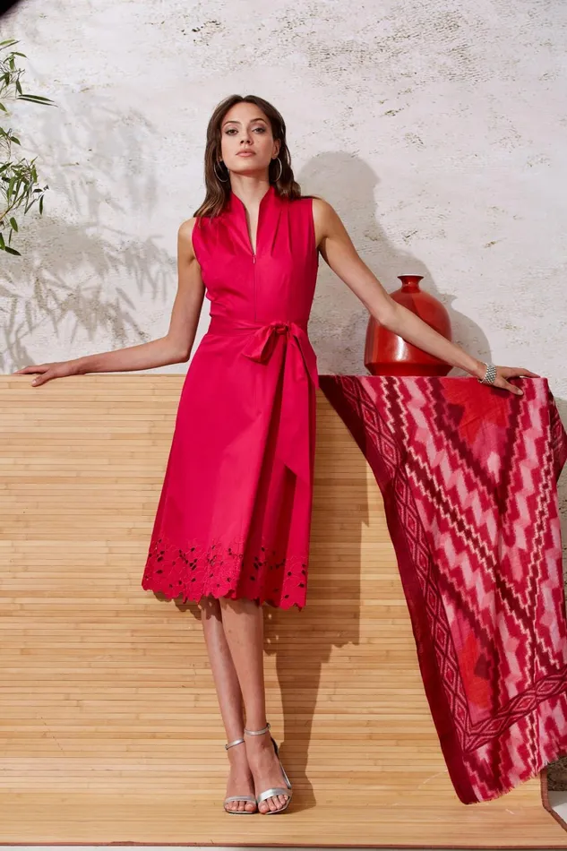 Elie Tahari Dresses and Jumpsuits Embroidered Hem Cotton Dress Cyclamen 8211 Women