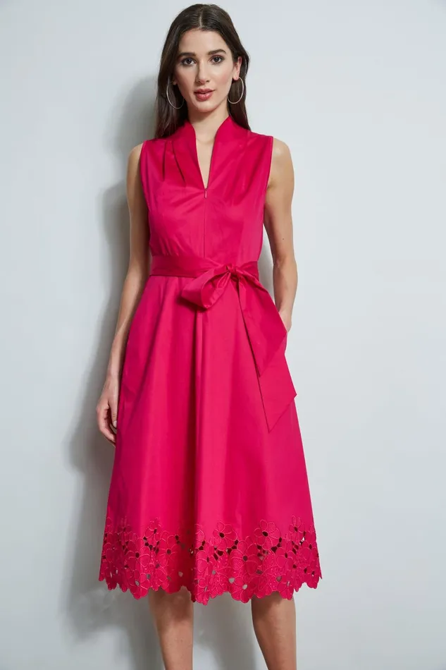 Elie Tahari Dresses and Jumpsuits Embroidered Hem Cotton Dress Cyclamen 8211 Women