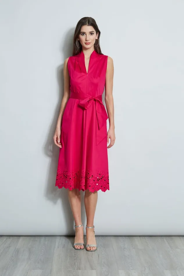 Elie Tahari Dresses and Jumpsuits Embroidered Hem Cotton Dress Cyclamen 8211 Women