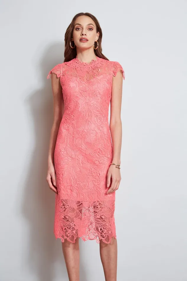 Elie Tahari Dresses and Jumpsuits Lace Applique Midi Dress Petal 8211 Women