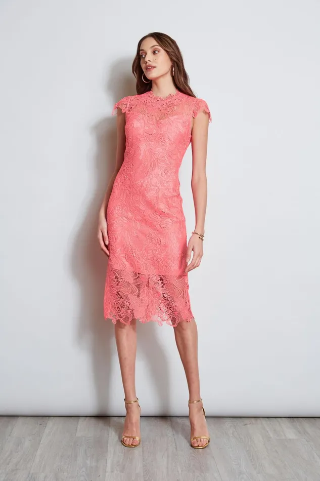 Elie Tahari Dresses and Jumpsuits Lace Applique Midi Dress Petal 8211 Women