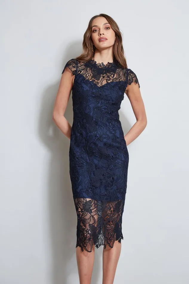 Elie Tahari Dresses and Jumpsuits Lace Applique Midi Dress Stargazer 8211 Women