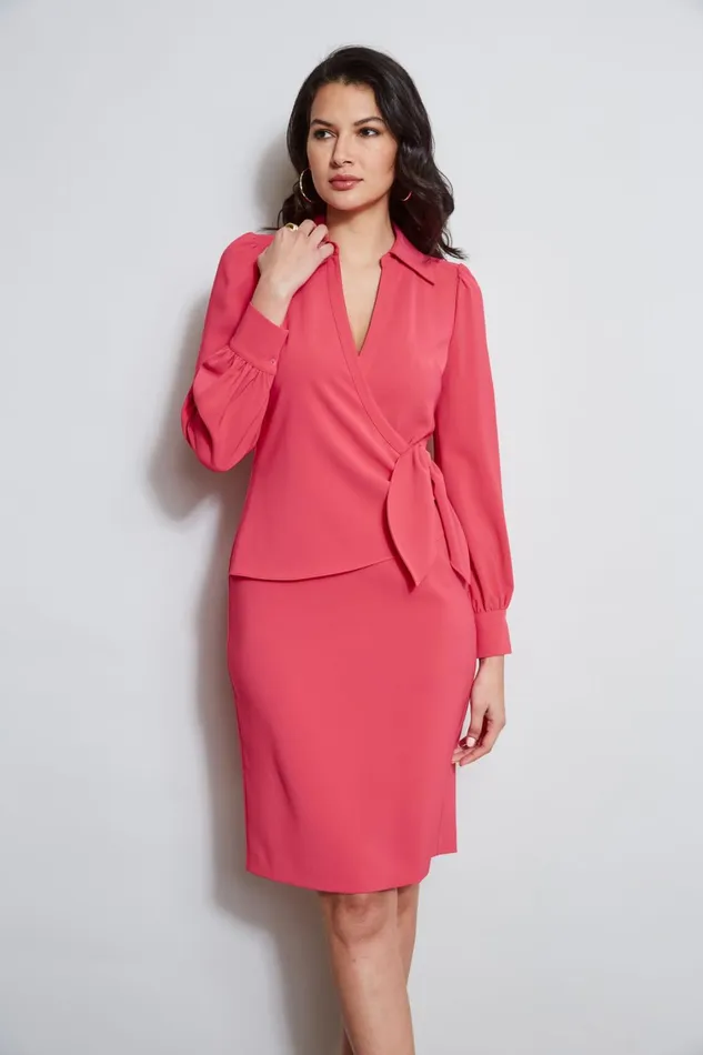 Elie Tahari Dresses and Jumpsuits Mock Wrap Tie Dress Wild Strawberry 8211 Women