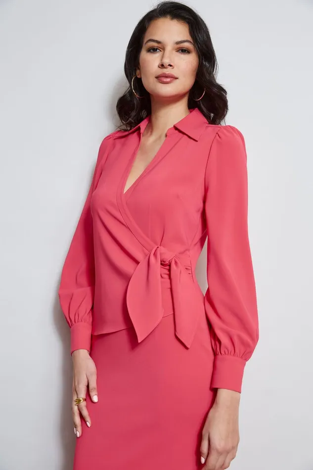 Elie Tahari Dresses and Jumpsuits Mock Wrap Tie Dress Wild Strawberry 8211 Women