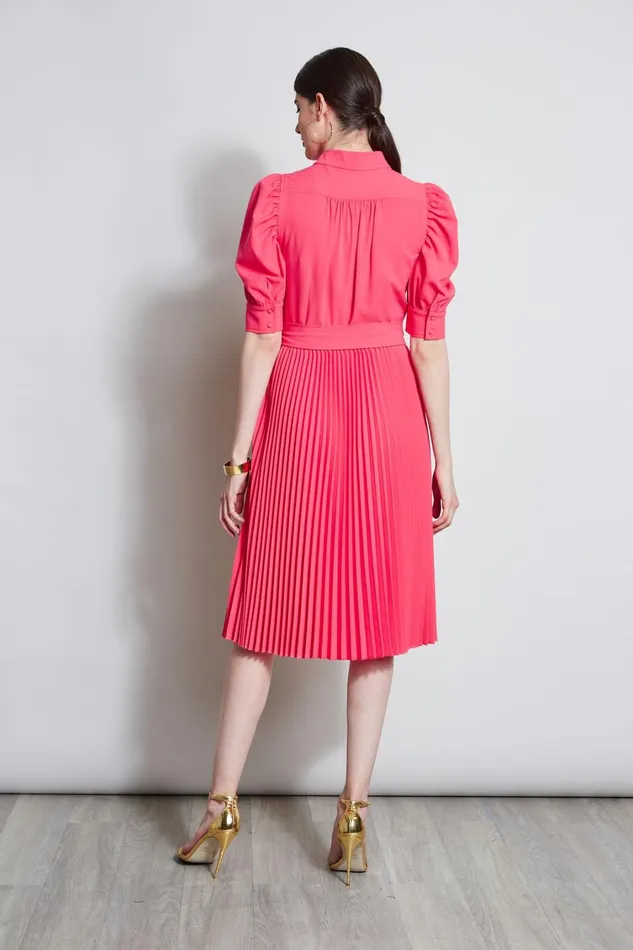 Elie Tahari Dresses and Jumpsuits Pleated Ruched Sleeve Dress Wild Strawberry 8211 Women