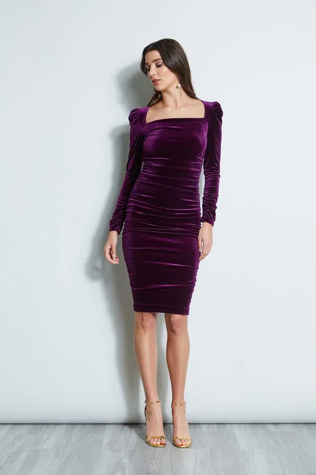 Elie Tahari Dresses and Jumpsuits Ruched Velvet Square Neck Dress Plum 8211 Women Elie Tahari Dresses and Jumpsuits Ruched Velvet Square Neck Dress Plum 8211 Women