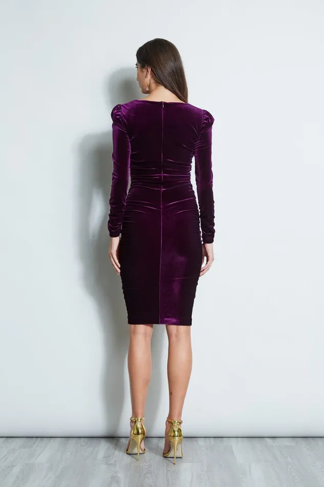 Elie Tahari Dresses and Jumpsuits Ruched Velvet Square Neck Dress Plum 8211 Women