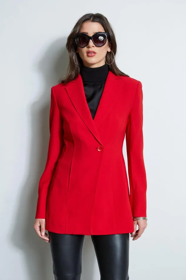Elie Tahari Jackets and Blazers Asymmetric Single Button Blazer Flame Red 8211 Women