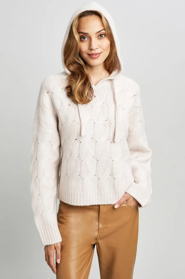 Elie Tahari Knits and Sweaters Cashmere Cable Hooded Sweater Buttercream 8211 Women
