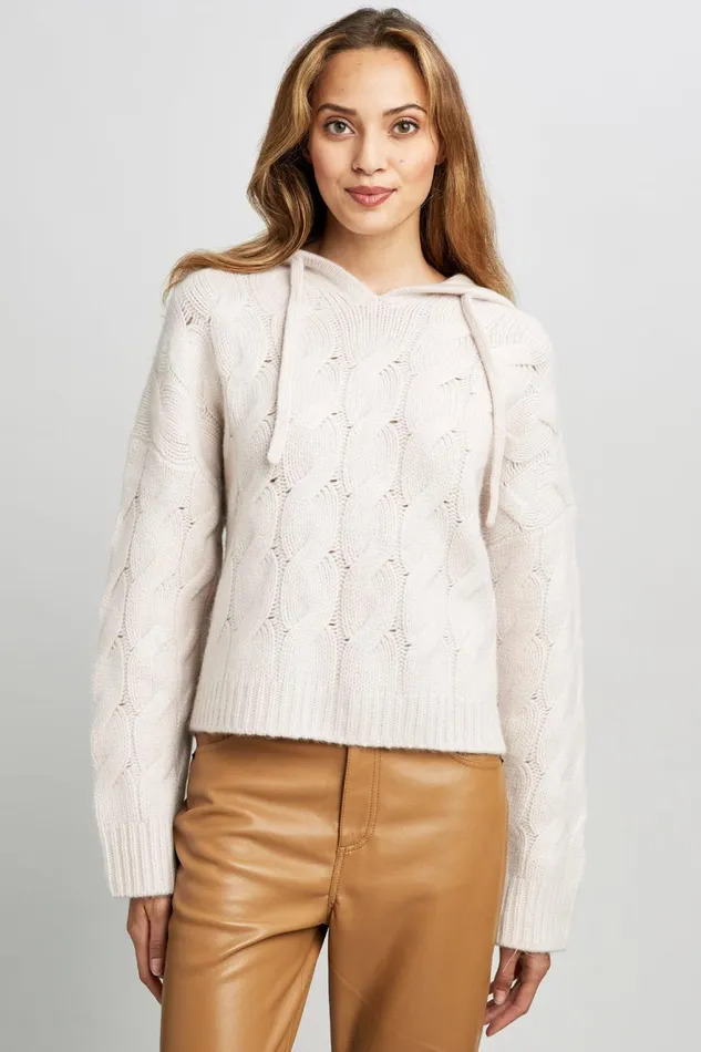 Elie Tahari Knits and Sweaters Cashmere Cable Hooded Sweater Buttercream 8211 Women