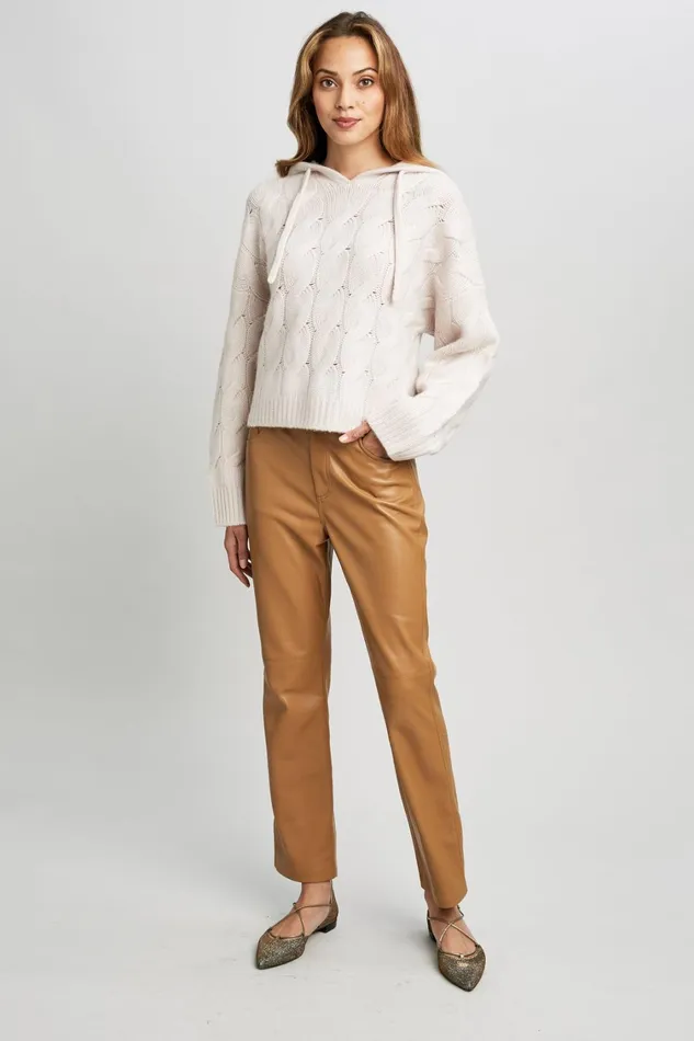 Elie Tahari Knits and Sweaters Cashmere Cable Hooded Sweater Buttercream 8211 Women