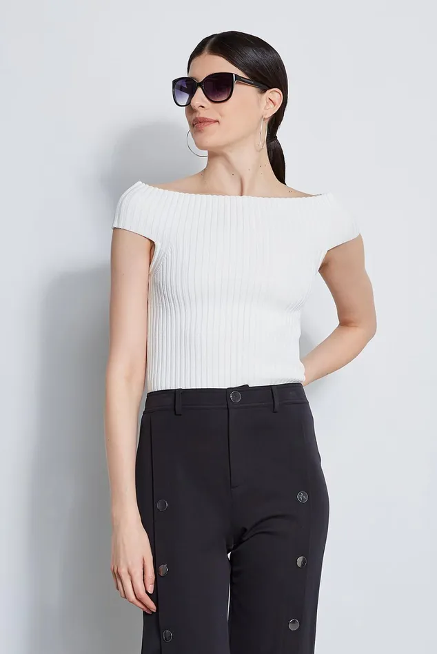 Elie Tahari Knits and Sweaters Off Shoulder Rib Sweater White 8211 Women