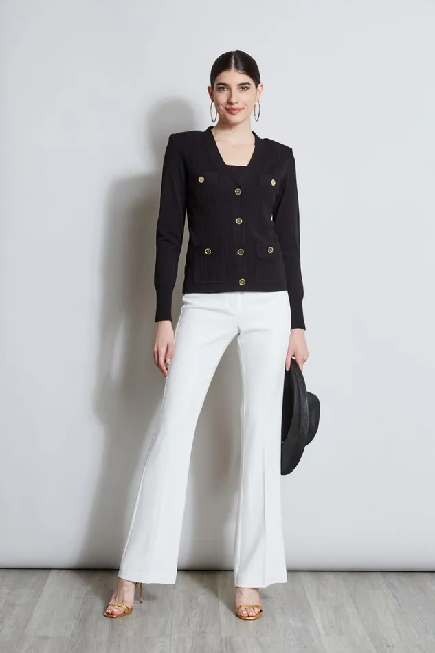 Elie Tahari Knits and Sweaters Rib Button Sweater Black 8211 Women