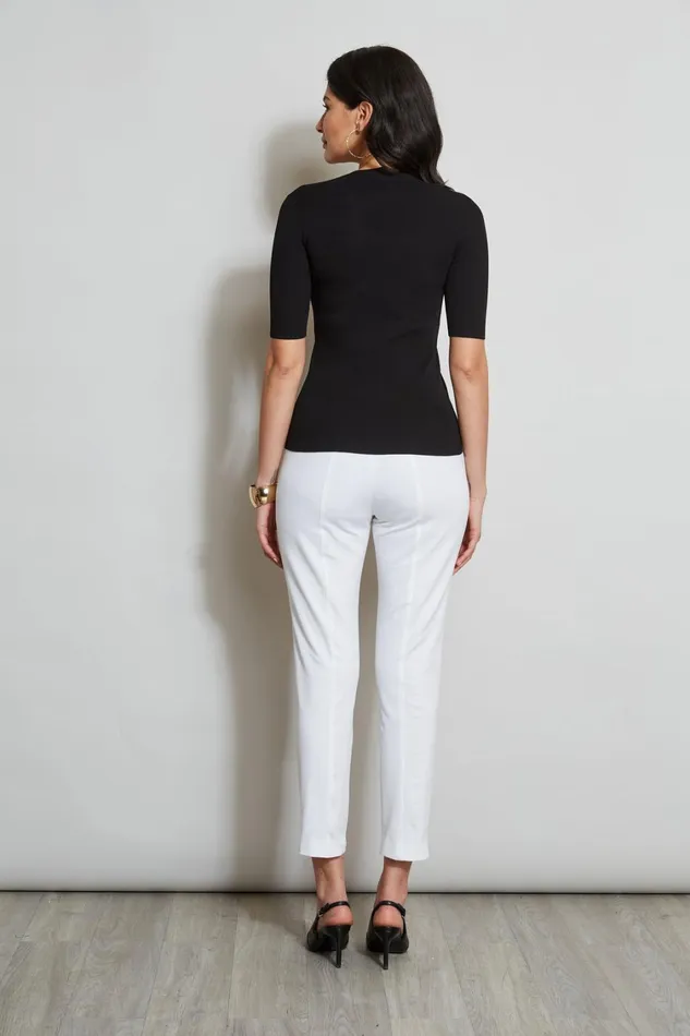 Elie Tahari Knits and Sweaters Short Sleeve VNeck Rib Sweater Noir 8211 Women