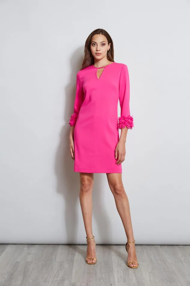 Elie Tahari Long Sleeve Dresses Flower Applique Sleeve Dress Electric Pink 8211 Women