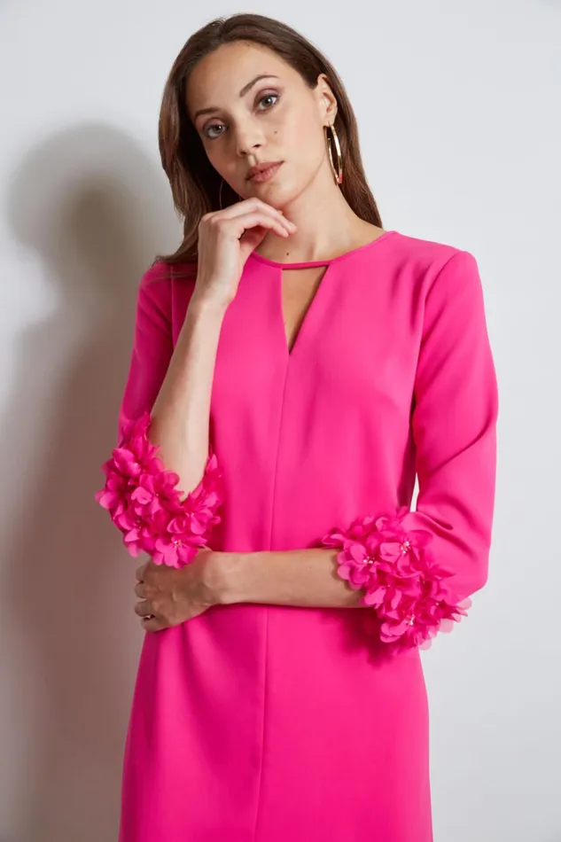 Elie Tahari Long Sleeve Dresses Flower Applique Sleeve Dress Electric Pink 8211 Women