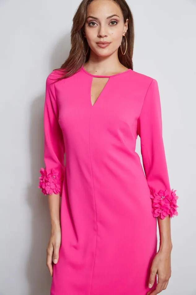 Elie Tahari Long Sleeve Dresses Flower Applique Sleeve Dress Electric Pink 8211 Women