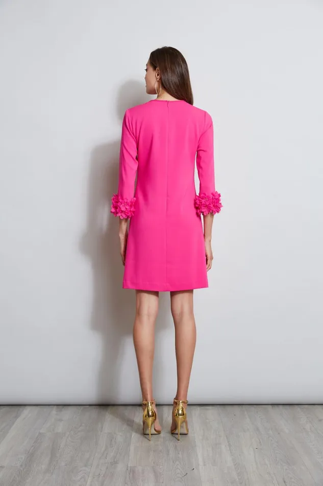 Elie Tahari Long Sleeve Dresses Flower Applique Sleeve Dress Electric Pink 8211 Women